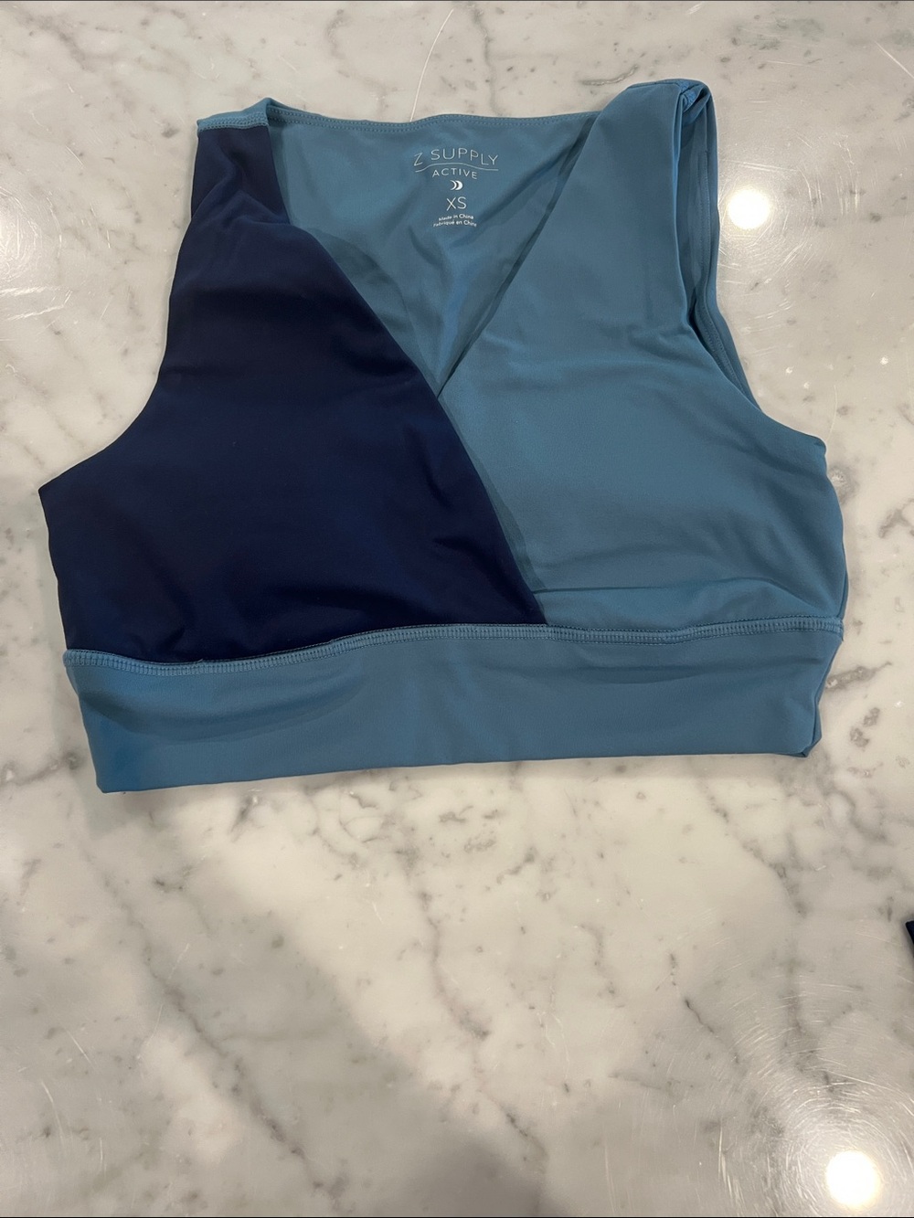Z Supply Active Colorblock Sports Bra in Light Blue and Navy